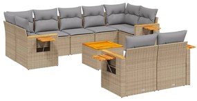 Set Divano da Giardino 10 pz con Cuscini Beige in Polyrattan