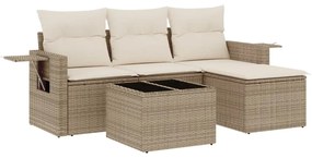 Set Divano da Giardino 4 pz con Cuscini Beige in Polyrattan