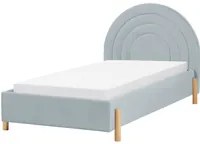 Letto con Contenitore in Velluto azzurro, Misura Singola 90 x 200 cm Design Minimalista Retro con Testiera a Mezza Luna