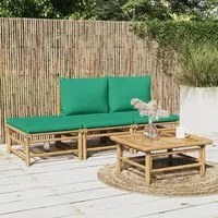 Set Salotto da Giardino 4pz con Cuscini Verdi Bamb