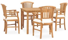 Set Da Pranzo Da Giardino 5 Pz Con Cuscini İn Legno Di Teak /