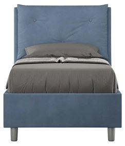 Letto singolo imbottito 80x190 microfibra Appia senza rete, con rete e contenitore, Blu / Contenitore