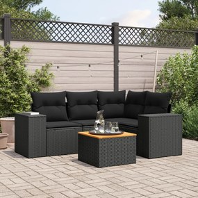 Set divani da giardino 5 pz con cuscini in polyrattan nero
