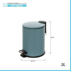 Pattumiera bagno in acciaio turchese cobalto con pedale e coperchio slim 3 lt
