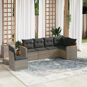 Set Divano da Giardino 6 pz con Cuscini Grigio in Polyrattan