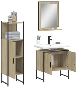 Set di mobili da bagno 3 pz rovere sonoma in legno multistrato