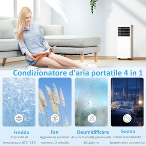 Condizionatore Portatile 7000 BTU Unità 4-in-1 con Raffreddamento Deumidificatore Ventilatore Modalità Notte Bianco...
