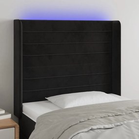 Testiera A Led Nera 83x16x118/128 Cm İn Velluto /