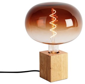 Lampada da tavolo rustica in legno naturale con LED G220 - Bloc
