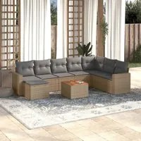 Set Divano da Giardino 9 pz con Cuscini Beige in Polyrattan 3224260