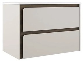 Mobile da bagno sotto lavabo VISOBATH Indico bianco e noce laccato opaco L 80 x H 55 x P 45 cm 2 cassetti, lavabo non incluso