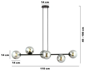 Lampadario Contemporaneo 6 Luci Durga In Acciaio Nero E Sfere In Vetro Fumè