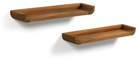 Kave Home - Set Shamel di 2 ripiani in legno massiccio di teak finitura noce 50 x 5 cm