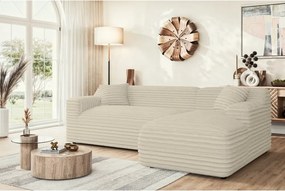 Divano angolare beige (con penisola a destra e chaise lounge) rivestito in velluto a coste Martin – Ropez