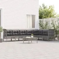 Set Divani da Giardino 8 pz con Cuscini in Polyrattan Grigio 3187518