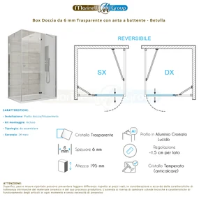 Box doccia angolare 70X120 cm con anta battente Betulla