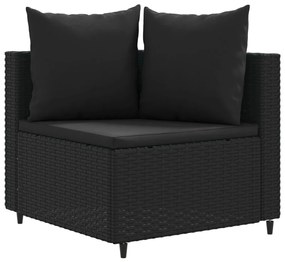 Set divani da giardino 3 pz con cuscini in polyrattan nero