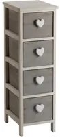 Cassettiera 4 Cassetti 26X32X81 cm in Legno con Cuore Grigia