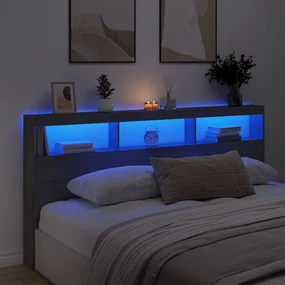 Testiera con contenitore a led grigio cemento 200x17x102 cm