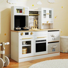 Costway Cucinetta in legno con fornelli con suoni e luci e macchina da caffè, Gioco cucina di ruolo per bambini 3+ anni 2 Colori