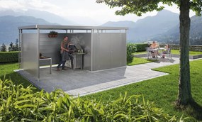 Casetta da giardino BIOHORT Highline H4 in acciaio grigio scuro con porta doppio battente, superficie interna 6.35 m² e spessore parete 0.5 mm