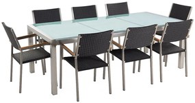 Set tavolo e sedie da giardino in vetro temperato bianco e rattan tavolo 220 con 8 sedie GROSSETO Beliani
