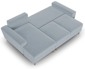 Divano angolare azzurro allungabile e con contenitore (con penisola a sinistra/con chaise lounge) con rivestimento in velluto Kyoto – Cosmopolitan Design