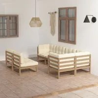 Set Divani da Giardino 7 pz con Cuscini Legno Massello di Pino cod mxl 54142