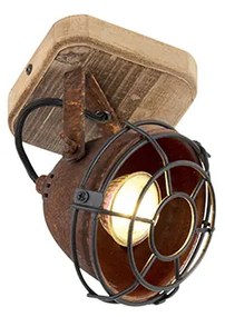 Faretto industriale orientabile ruggine con legno - Gina