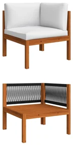 Set divani da giardino 6 pz con cuscini crema massello acacia