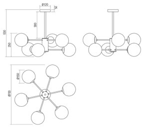Redo 01-2943 - Lampadario a sospensione con supporto rigido MUNDI 6xE14/28W/230V rame