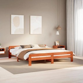 Letto Senza Materasso Marrone Cera 200x200 Cm İn Legno Di Pino /