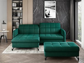 Divano letto angolare con pouf Chamonix - Tessuto verde