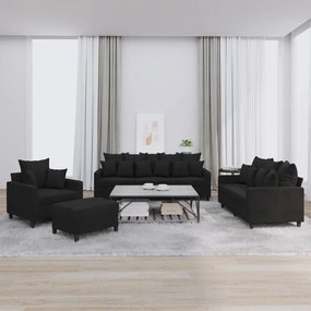 Set Di Divani 4 Pz Con Cuscini Nero İn Velluto /