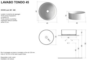 Nic Ovvio Lavabo Tondo 45 cm Bianco Matt