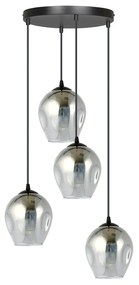 Lampadario 4 Luci Fuxi Base Tonda In Acciaio Nero E Vetri Fumè