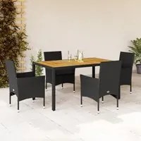 Set Pranzo da Giardino 5 pz con Cuscini Nero Polyrattan Acacia 3278671