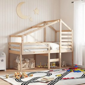 Letto A Soppalco Con Tetto 90x200 Cm İn Legno Di Pino /