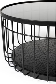 Tavolino nero con piano in vetro , ø 60 cm Lance - White Label