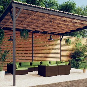 Set Divani da Giardino 9 pz con Cuscini in Polyrattan Marrone