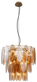 Lampada a sospensione Art Déco oro con vetro ambrato ovale 14 luci - Mochan