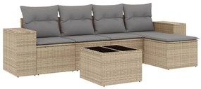 Set divano da giardino 6 pz con cuscini beige in polyrattan