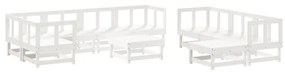 Set salotto da giardino 10 pz bianco in legno massello di pino