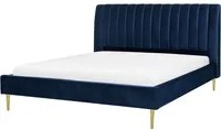 Letto imbottito velluto blu scuro e oro rete a doghe testiera alta 180 x 200 cm testata alta design retr