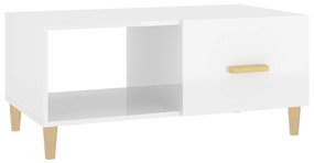 Tavolino salotto bianco lucido 89,5x50x40 cm legno multistrato