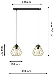 Lampadario a sospensione con filo AGAT 2xE27/15W/230V oro/nero