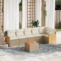 Set Divani da Giardino 7 pz con Cuscini Beige in Polyrattan 3227675