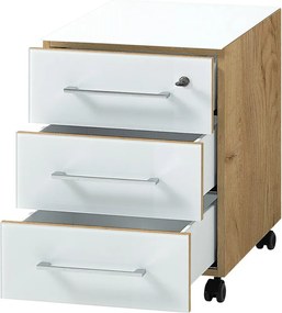 Armadietto bianco con effetto rovere con chiusura a chiave/su ruote 40x55x50 cm Monteria – Germania