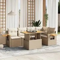 Set Divano da Giardino 6 pz con Cuscini Beige in Polyrattan 3273508