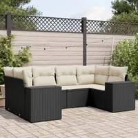 Set Divano da Giardino 6 pz con Cuscini Nero in Polyrattan 3255313